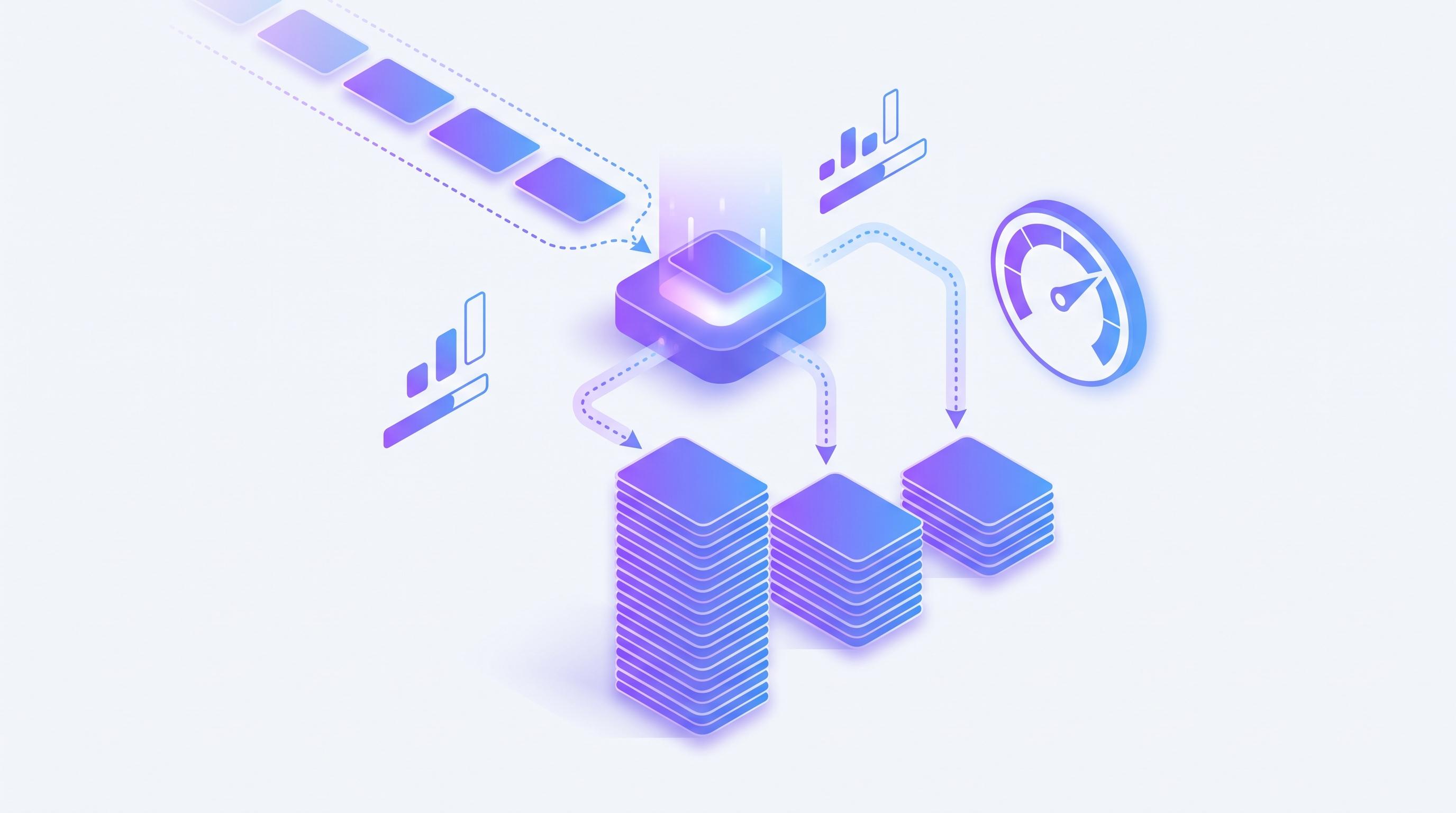 Isometric illustration of leads being sorted and ranked by an AI scoring engine into high, medium, and low priority tiers