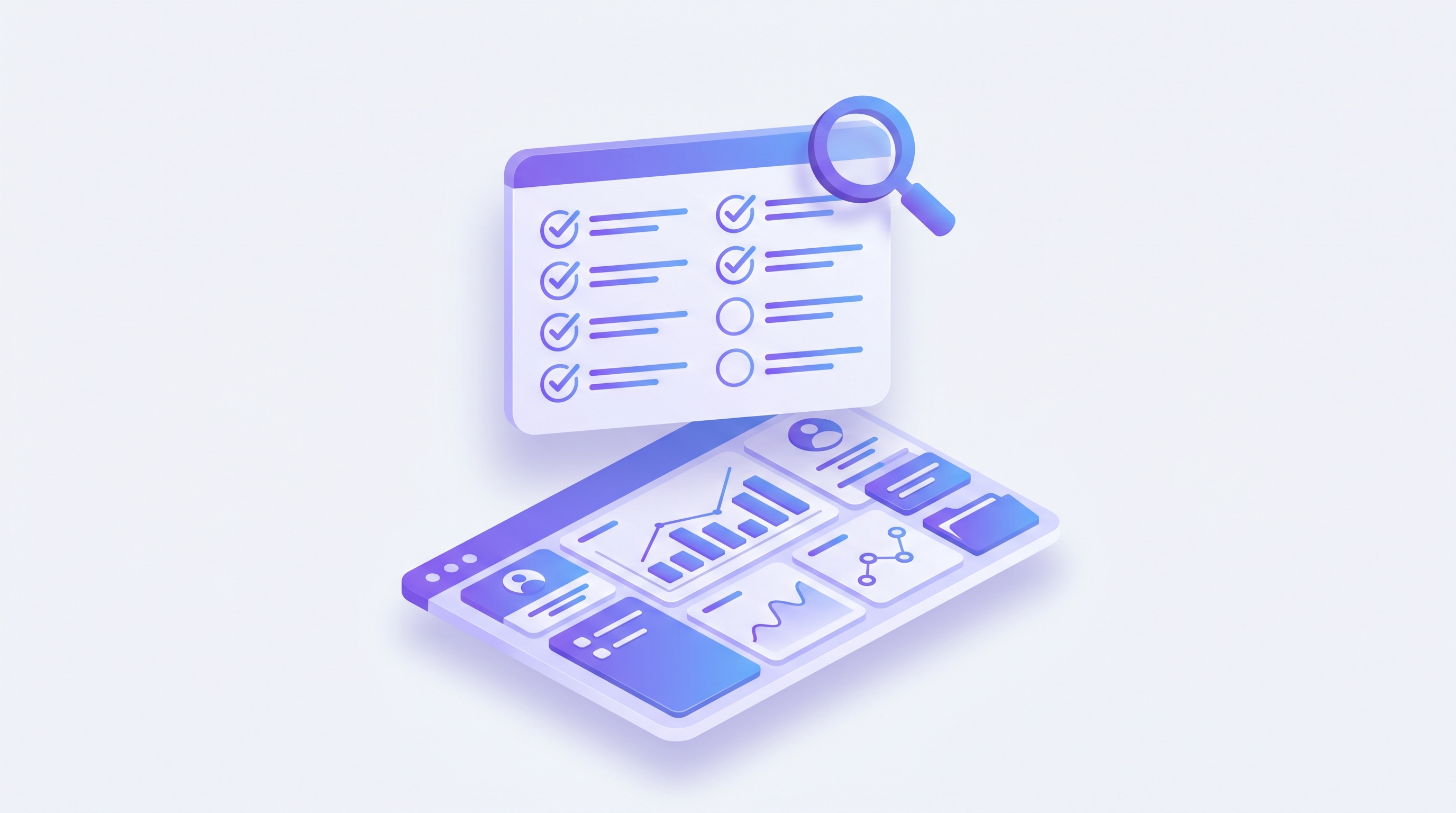 Checklist illustration with 12 items, checkmarks filling in sequentially